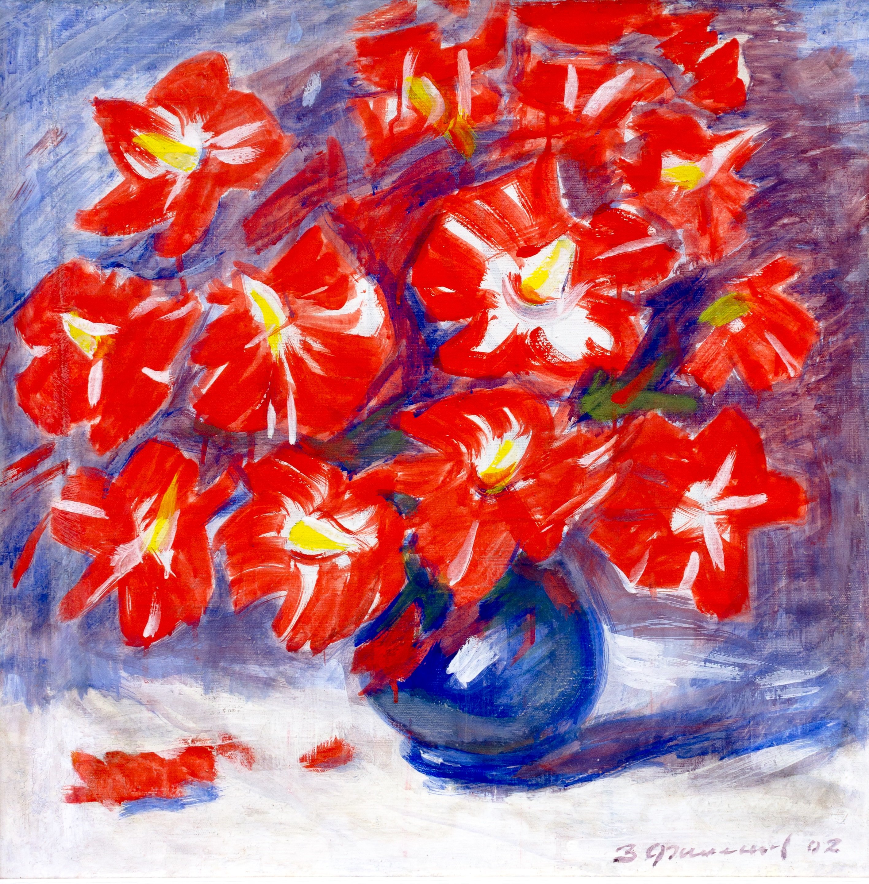 Филиппов З.И. Красные цветы. 2002г. Х.м. 70х70